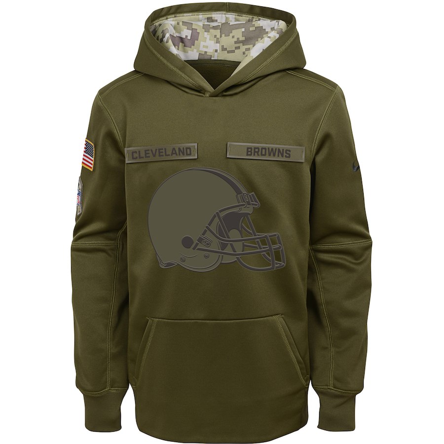 Youth Browns Olive Salute To Service Pullover Performance NFL Hoodie